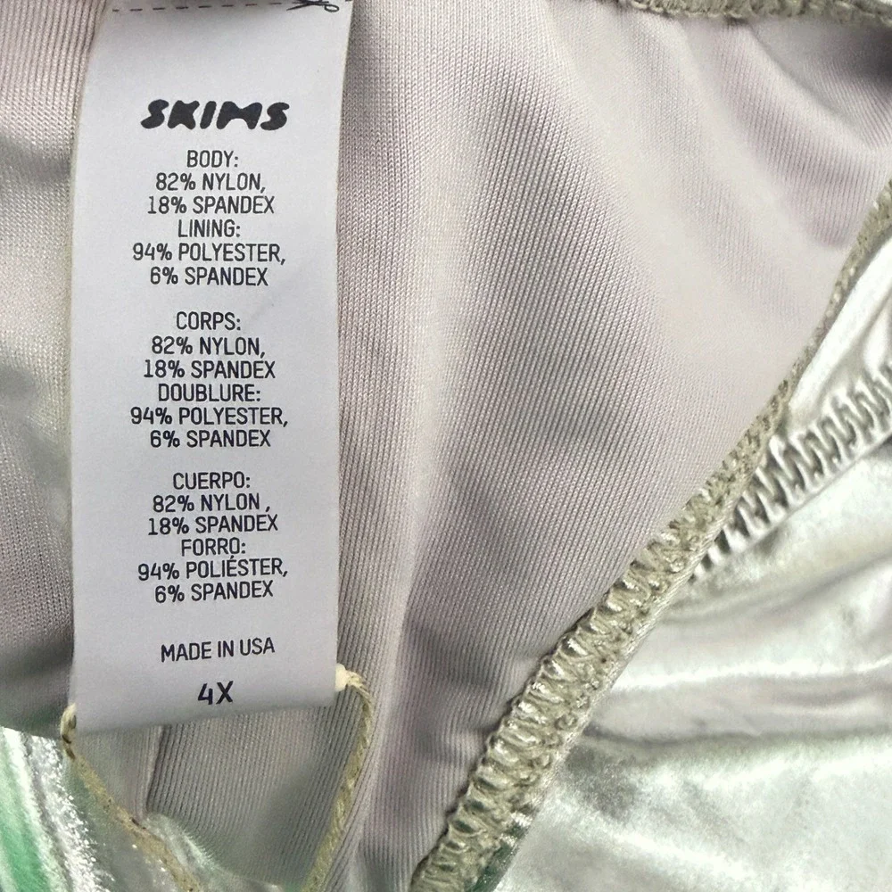 SKIMS Metallic Swim Romper Women's 4X Nickel Silver Racerback Bodysuit